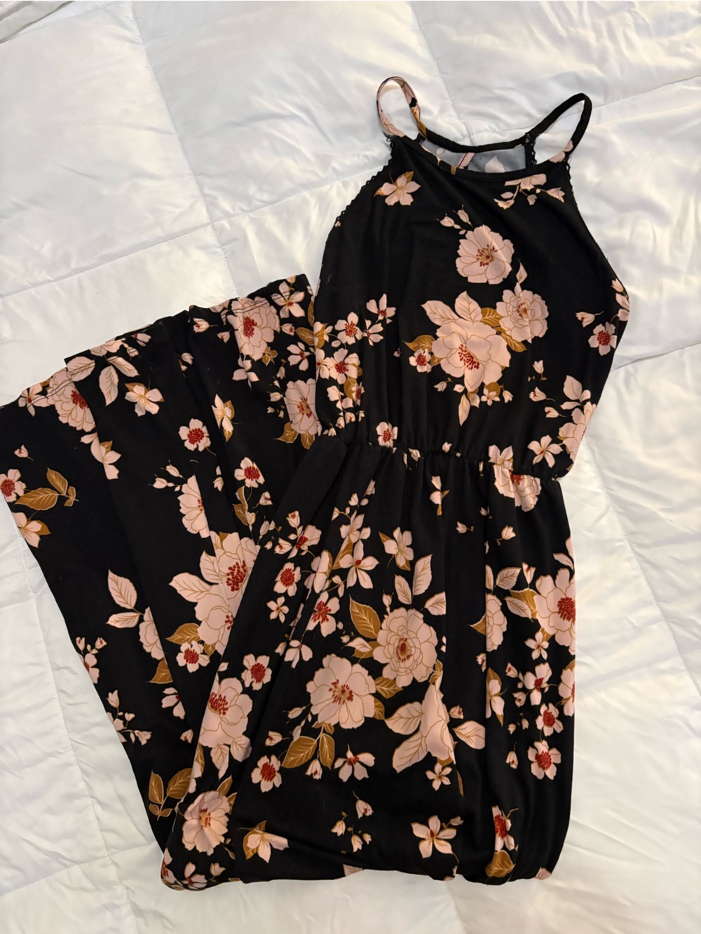 French Grey Floral Dress in Black and Pink